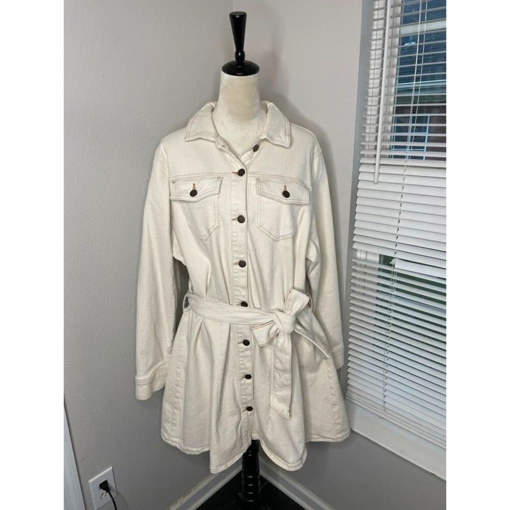A.N.A A New Approach XXL Cream Denim Button Front Belted Shirt Dress